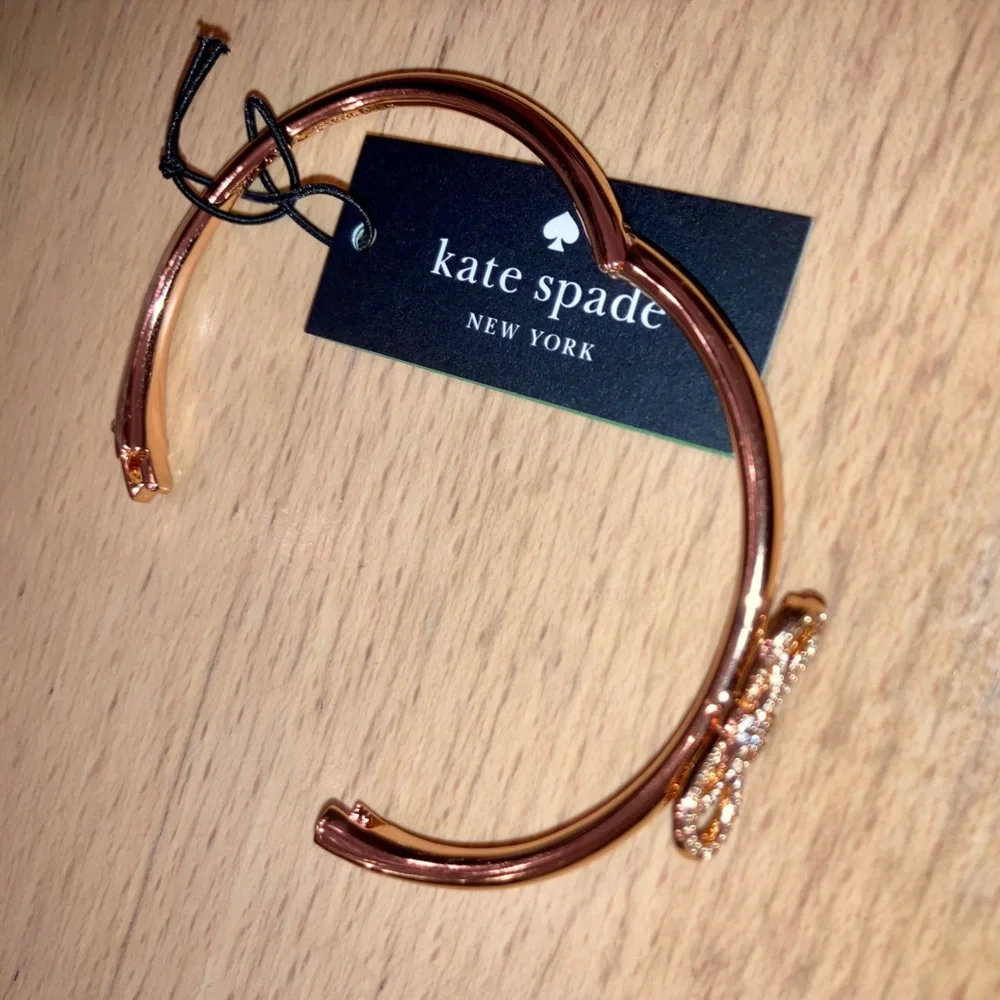 Kate Spade New York Hinged Bangle Pave' Bow Meets Girl, Rose Gold NWT